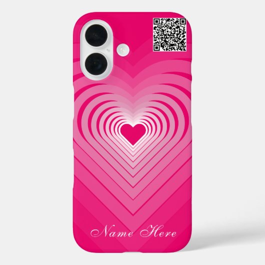 Pink Heart iPhone Case Aangepaste naam en QR-code (Achterkant)