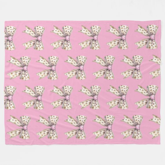 Pink Heart Leopard Girly Bow Fleece Deken (Voorkant (Horizontaal))
