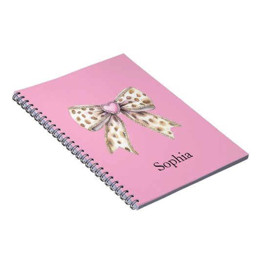 Pink Heart Leopard Girly Bow Notitieboek (Rechterzijde)