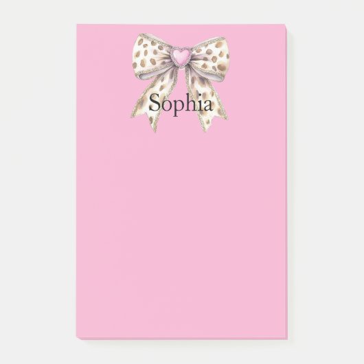Pink Heart Leopard Girly Bow Post-it® Notes (Voorkant)