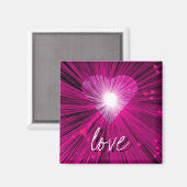 Pink Heart 'love' carré frigo aimant (Recto/Verso)