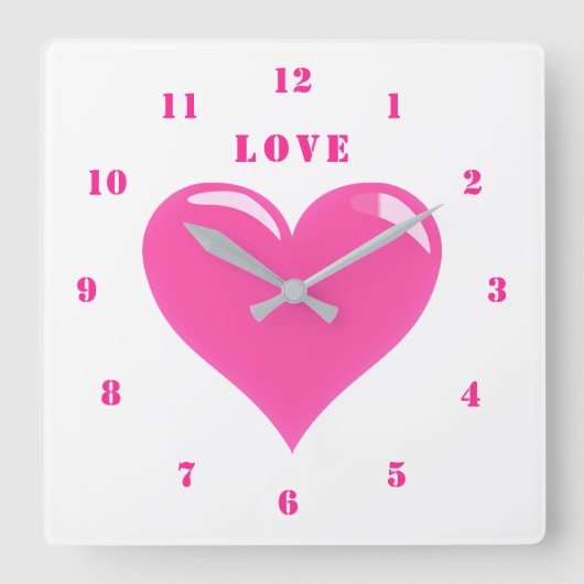 Pink Heart Love Clock Vierkante Klok (Voorkant)
