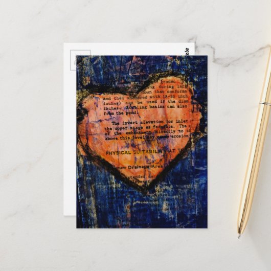 Pink Heart Mixed Media Collage Briefkaart (Voorkant / Achterkant in situ)