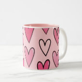 Pink Heart Overflow Mug | Pink Tweekleurige Koffiemok (Voorkant rechts)