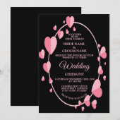 Pink Heart Pattern Black Geometric Elegant Wedding Kaart (Voorkant / Achterkant)