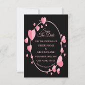 Pink Heart Pattern Black Geometric Elegant Wedding Save The Date (Voorkant)
