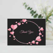 Pink Heart Pattern Black Geometric Wedding Bedankkaart (Staand voorkant)