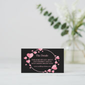 Pink Heart Pattern Black Geometric Wedding Detail Informatiekaartje (Staand voorkant)