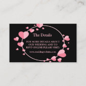 Pink Heart Pattern Black Geometric Wedding Detail Informatiekaartje (Voorkant)