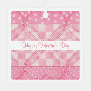 PINK HEART QUILT Ornement métallique carré de la S
