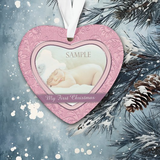 Pink Heart Swirl Baby First Christmas