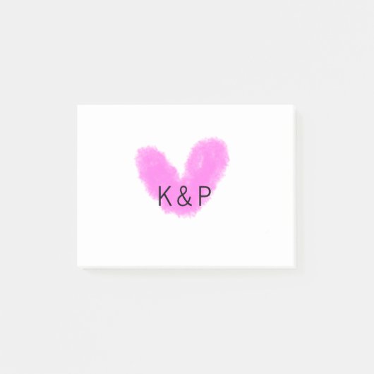 Pink heart wedding couple name letter monogram rom post-it® notes (Voorkant)