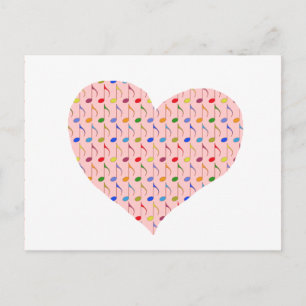 pink heart with musical notes briefkaart