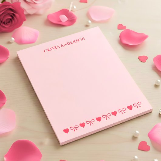 Pink Hearts and Bows Valentines Day Personalized Notitieblok
