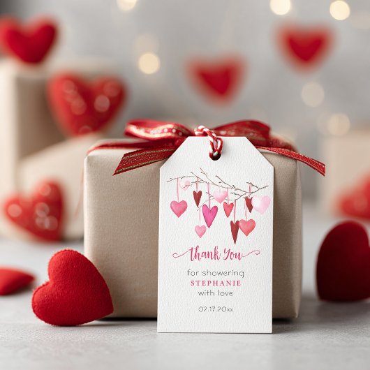 Pink Hearts Baby shower Bedankt Cadeaulabel