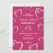 Pink Hearts bulle anniversaire Invitation (Devant)