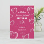Pink Hearts bulle anniversaire Invitation (Debout devant)