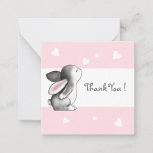 Pink Hearts Bunny Dank je wel Kaarten Notitiekaartje