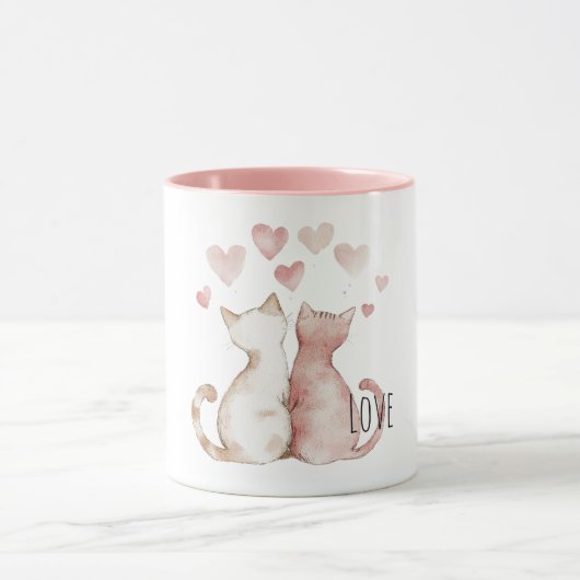 Pink Hearts Cat Love Mok (Midden)