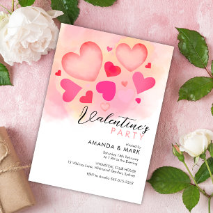 Pink Hearts: de feestuitnodiging van Modern Valent Kaart