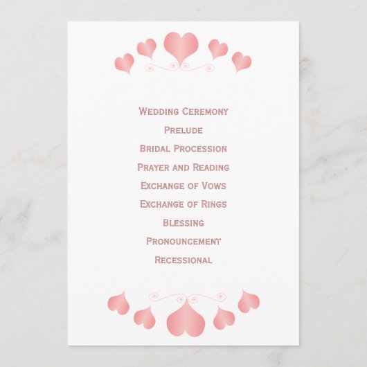 Pink Hearts Design Wedding Programma (Achterkant)