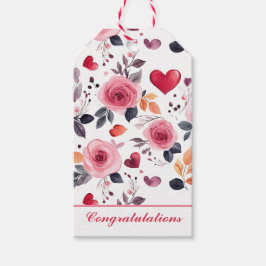 Pink Hearts en Rozen gefeliciteerd Cadeaulabel