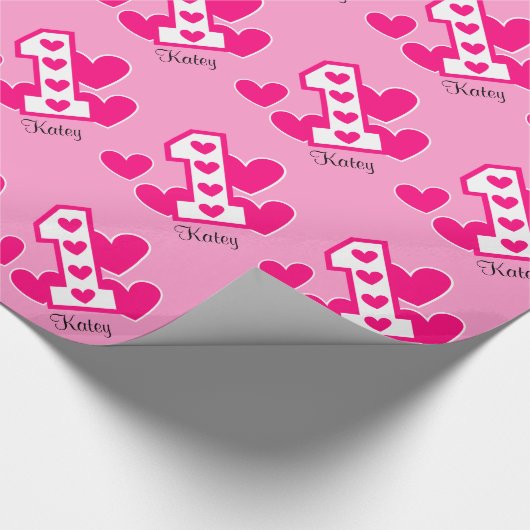 PINK HEARTS First Birthday Custom V05F2 Cadeaupapier (Hoek)
