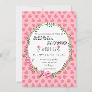 Pink Hearts Flower Bridal Shower Invitation Card Kaart
