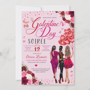 Pink Hearts Galentine's Day Girl Friends Party Kaart