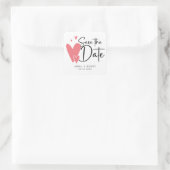 Pink Hearts Gepersonaliseerde Wedding Save The Dat Vierkante Sticker (Tas)