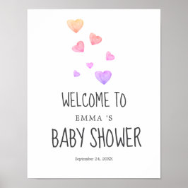 Pink Hearts Girl Baby shower Welkomstbord Poster