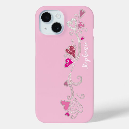 Pink Hearts Glitter Girly Girl Case-Mate iPhone Case (Achterkant)