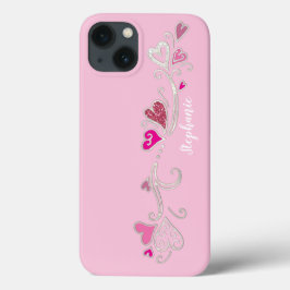 Pink Hearts Glitter Girly Girl iPhone 13 Hoesje