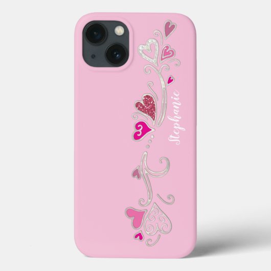 Pink Hearts Glitter Girly Girl Case-Mate iPhone Case (Achterkant)