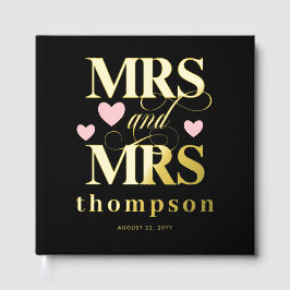 Pink Hearts Gold Mrs. & Mrs. Lesbian Wedding Gastenboek