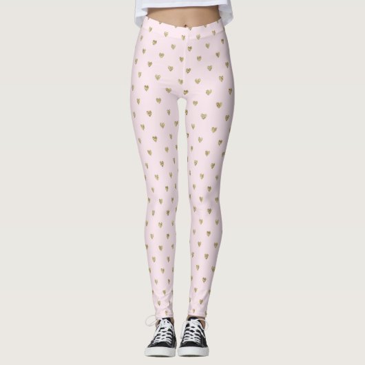 Pink Hearts Golden All-Over-Print Leggings (Devant)