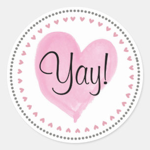 Pink Hearts Happy Mail Yay Ronde Sticker