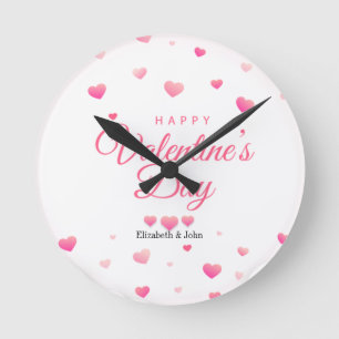 Pink Hearts Happy Valentine's Day Ronde Klok