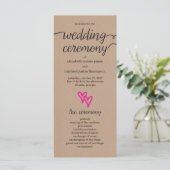 Pink Hearts Kraft Wedding Programme (Debout devant)