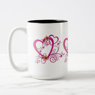 Pink Hearts Linked Tweekleurige Koffiemok