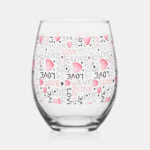 Pink Hearts Love Script Pattern Happy Valentine's  Wijnglas Zonder Voet (Voorkant)