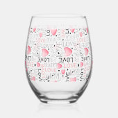 Pink Hearts Love Script Pattern Happy Valentine's  Wijnglas Zonder Voet (Achterkant)