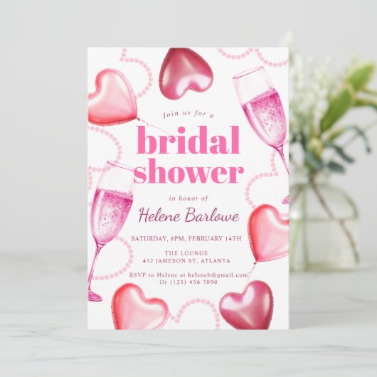 Pink Hearts Party Girly Schattige Modern Vrijgezel Kaart (Staand voorkant)