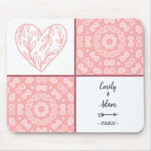 Pink Hearts Pattern Couple Names Muismat