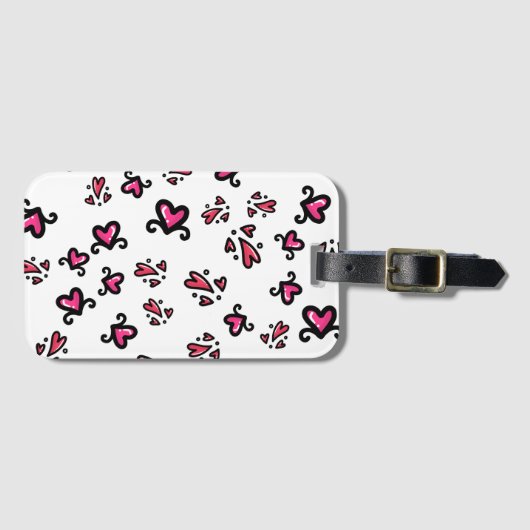 Pink Hearts Pattern – Cute Doodle Design Bagagelabel (Voorkant (horizontaal))