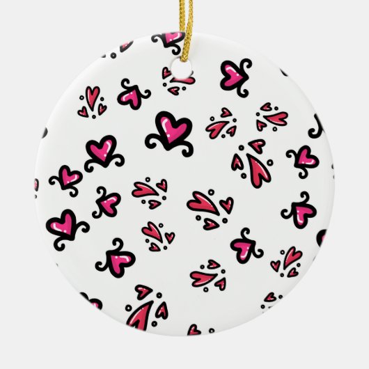 Pink Hearts Pattern – Cute Doodle Design Keramisch Ornament (Voorkant)