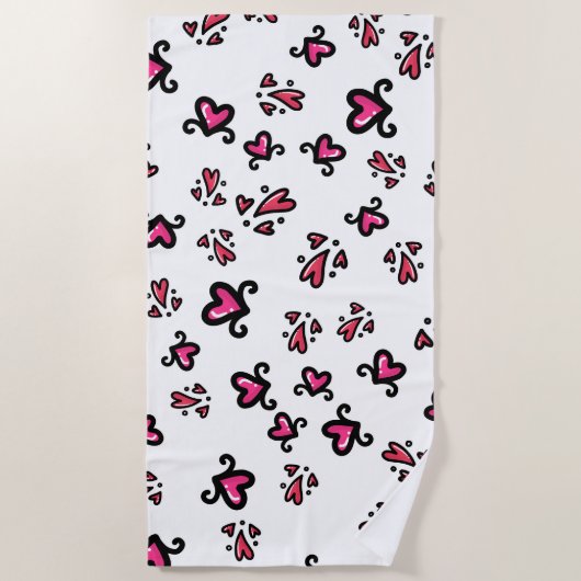 Pink Hearts Pattern – Cute Doodle Design Strandlaken (Voorkant)