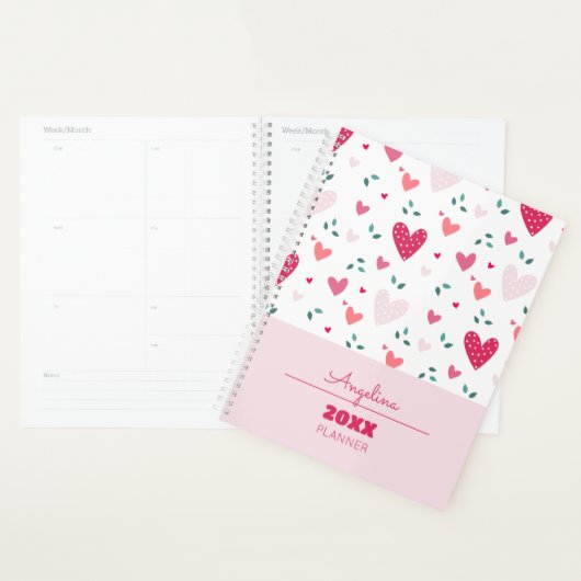 Pink Hearts Pattern Kids Academic School Planner (Display)