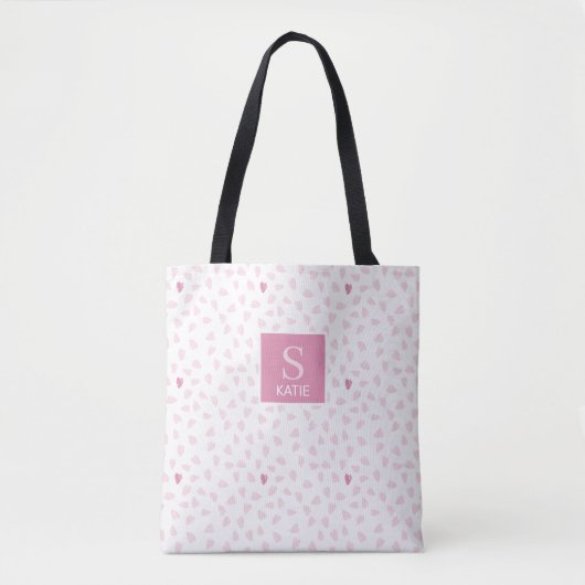 Pink Hearts Pattern Monogram Draagtas (Voorkant)
