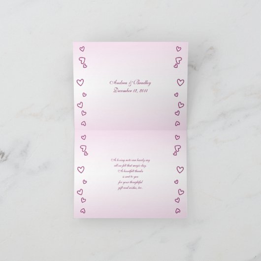 Pink Hearts Scrolls Dankjewel Card Bedankkaart (Binnen)